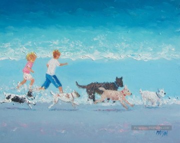 on Dogs Day Out plage Impressionnisme enfant Peinture à l'huile